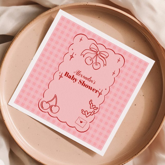 Doodle Cherry Bow Bow Baby Shower Pappersservett (Skapare uppladdad)