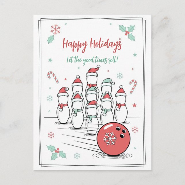 Doodle Christmas Bowling Holiday Greeting Cards Helg Vykort (Framsida)