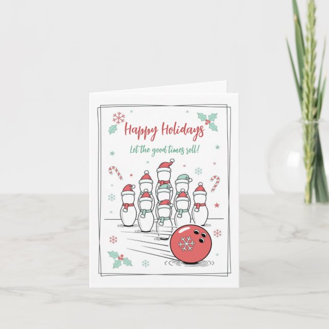 Doodle Christmas Bowling Holiday Greeting Cards Helgkort (Framsida)