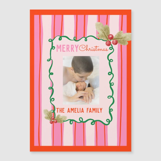  Doodle Christmas Pink Red Border Photo Holiday  (Framsida)