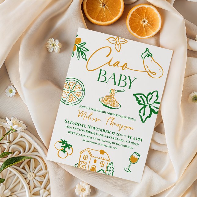 Doodle Ciao Baby Pasta & Pizza Italian Baby Shower Inbjudningar (Skapare uppladdad)