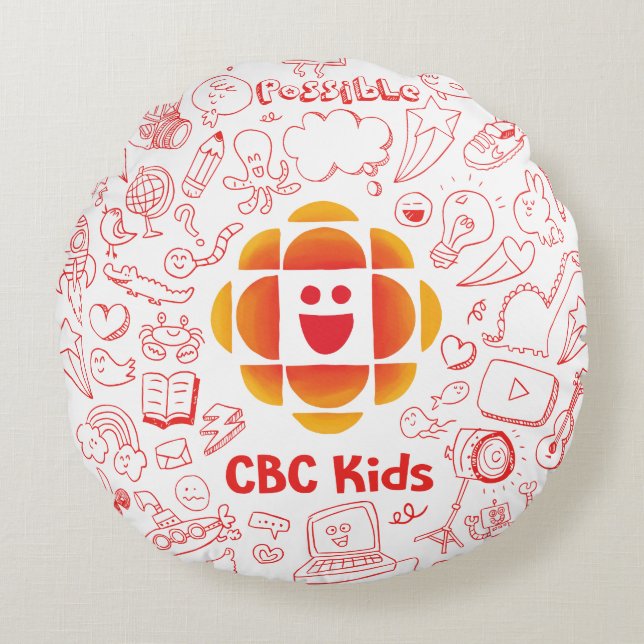 Doodle Cloud Rund Kudde (Framsidan)