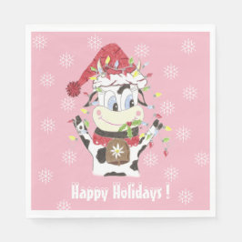 Doodle Cow med julens Ljus Rosa Pappersservett