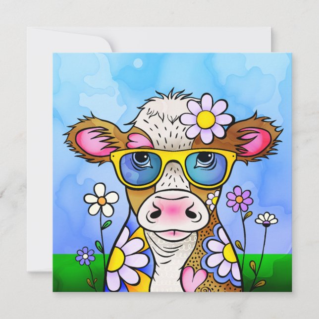 Doodle Cow Portrait Kort (Framsida)