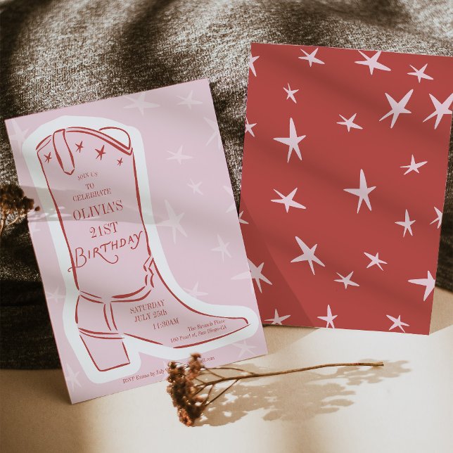 Doodle Cowgirl Boot Födelsedagsinbjudan Inbjudningar (Doodle Cowgirl Boot Birthday Invite)