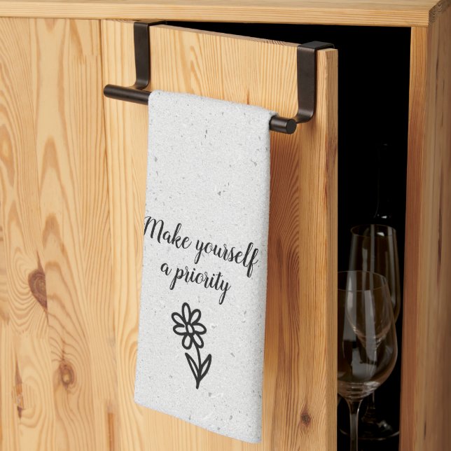 Doodle Daisy and Quote on Terrazzo Kökshandduk (Thirds Fold)