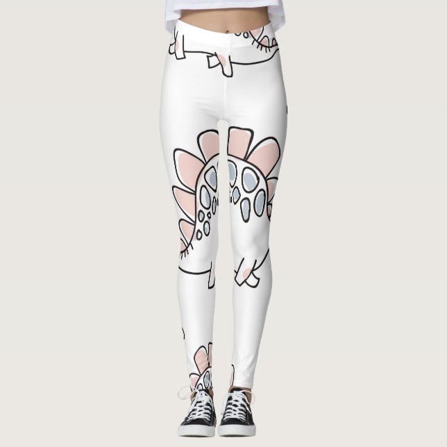 Doodle Dinosaurs: Hand plockade Roligt. Leggings (Framsida)