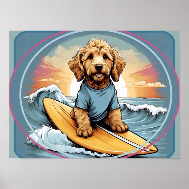 Doodle Dog Surfing Poster (Framsidan)