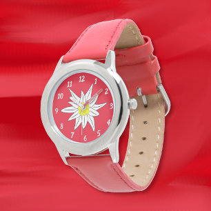 Doodle Edelweiss-blommans unge-röda besättningsvak Armbandsur