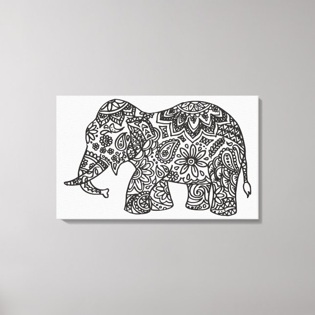 Doodle Elephant 6 Canvastryck (Framsida)