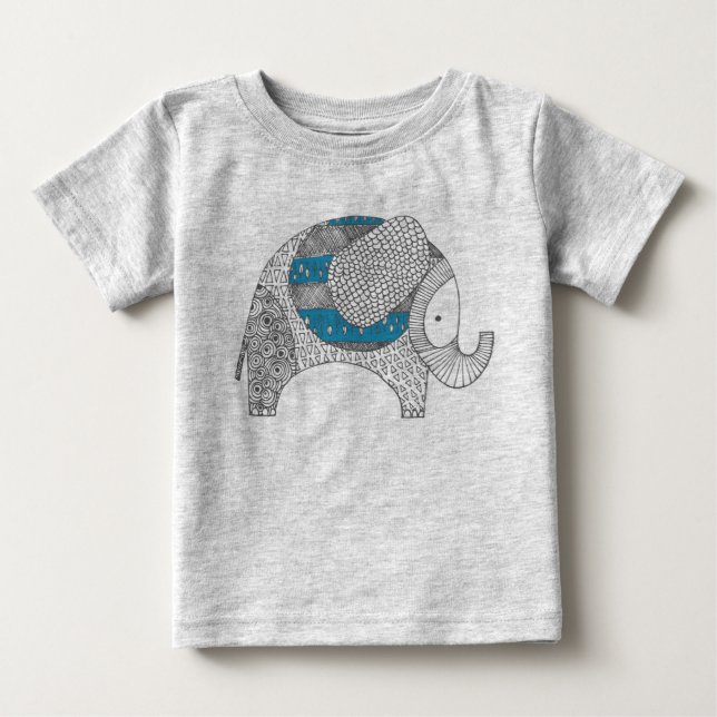 Doodle Elephant. Baby Romper. Tee (Framsida)