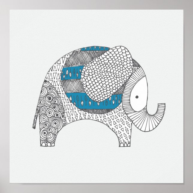 Doodle Elephant. Nursery Decor. Poster (Framsidan)
