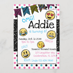 Doodle Emoji Rosa & Blue Tween Birthday Inbjudningar