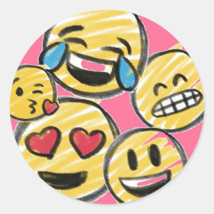 Doodle Emoji Tecknad Tween Tonåring födelsedagen Runt Klistermärke