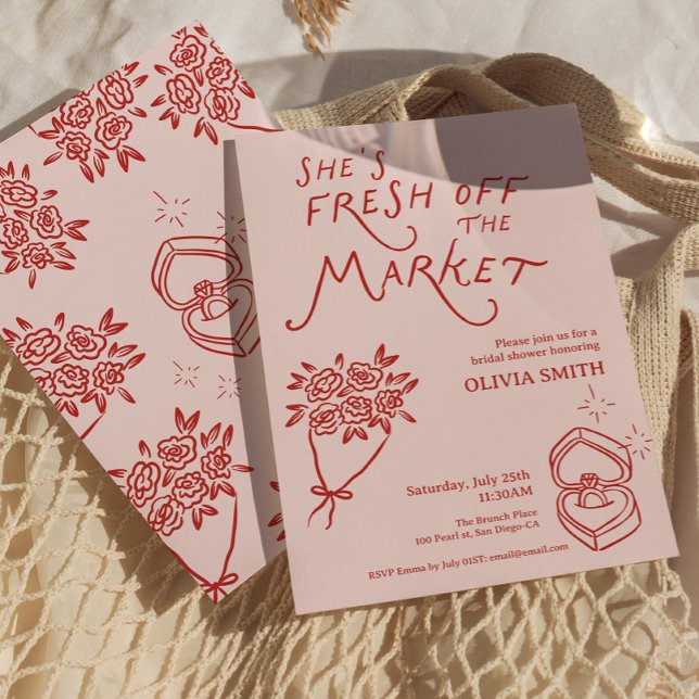 Doodle Färsk från Marknad Bröllopsdusch Inbjudningar (Doodle whimsical Fresh off the Market Bridal Shower)
