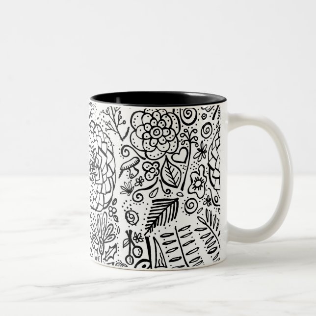 doodle floral Två-Tonad mugg (Höger)