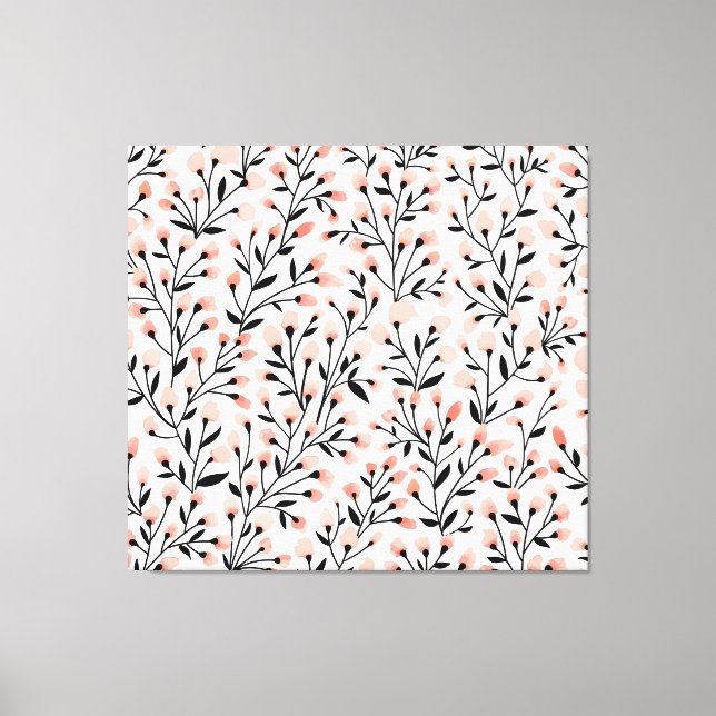 Doodle Flowers: Coral Blommigt Seamless. Canvastryck (Framsida)