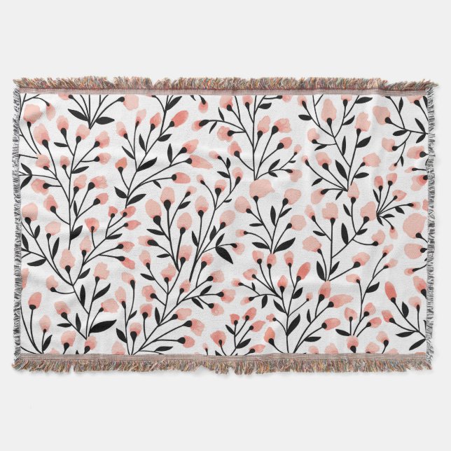 Doodle Flowers: Coral Blommigt Seamless. Filt (Framsidan)