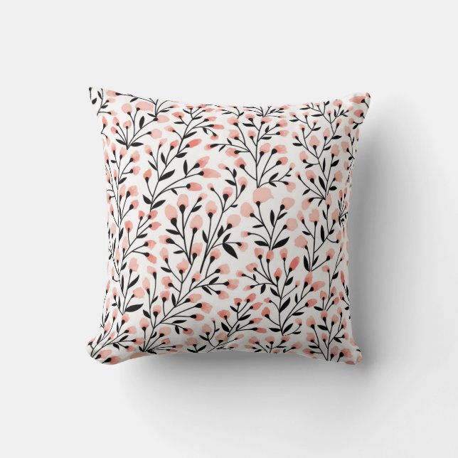 Doodle Flowers: Coral Blommigt Seamless. Kudde (Framsida)