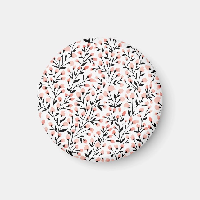 Doodle Flowers: Coral Blommigt Seamless. Magnet (Framsidan)