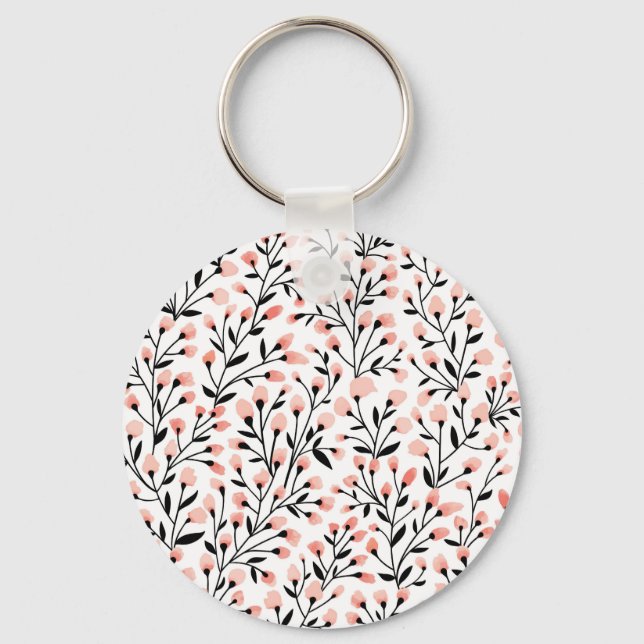 Doodle Flowers: Coral Blommigt Seamless. Nyckelring (Framsida)