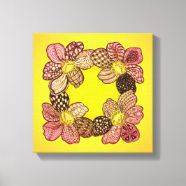 Doodle Flowers i Peach, Orange och Guld Canvastryck