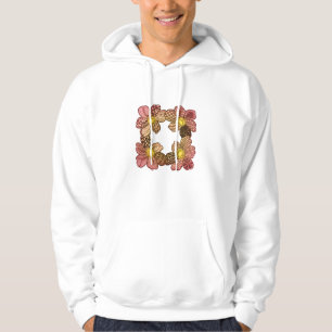 Doodle Flowers i Peach, Orange och Guld Hoodie