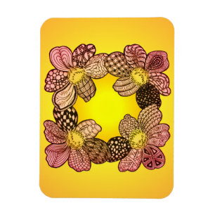 Doodle Flowers i Peach, Orange och Guld Magnet