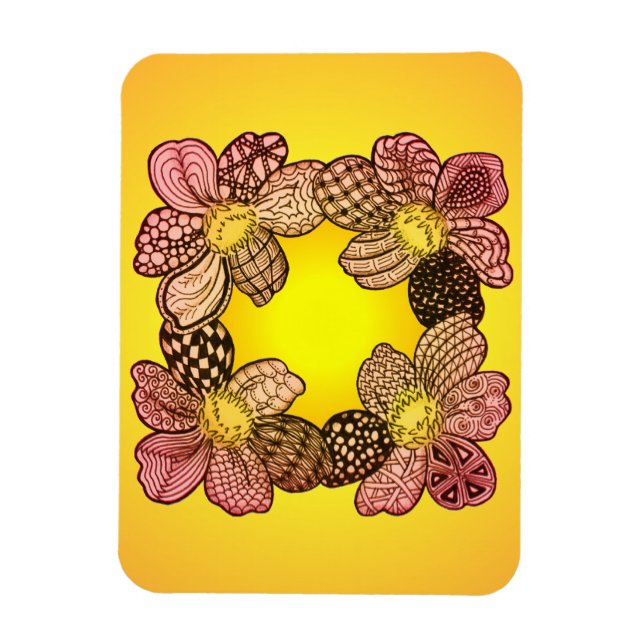 Doodle Flowers i Peach, Orange och Guld Magnet (Vertikal)