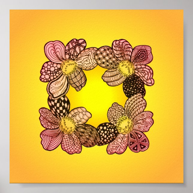 Doodle Flowers i Peach, Orange och Guld Poster (Framsidan)