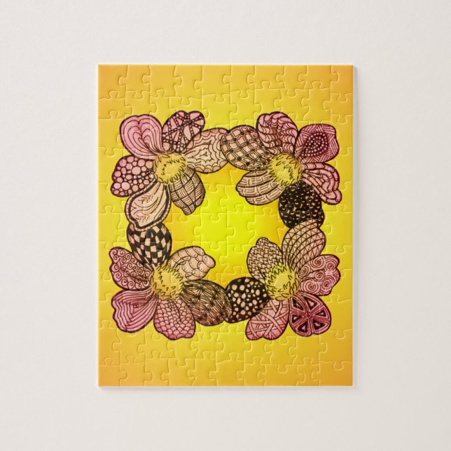 Doodle Flowers i Peach, Orange och Guld Pussel (Vertikal)