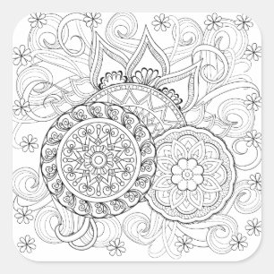 Doodle Flowers och Mandalas Fyrkantigt Klistermärke