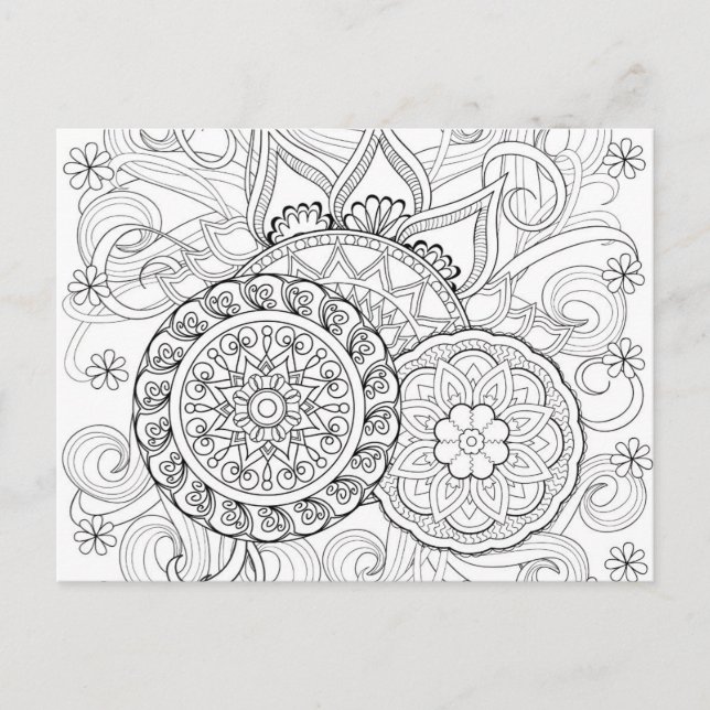 Doodle Flowers och Mandalas Vykort (Framsida)