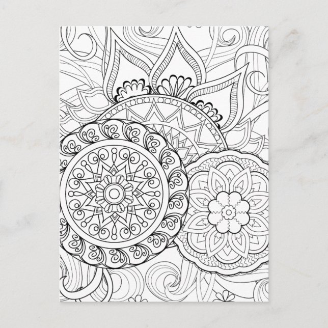 Doodle Flowers och Mandalas Vykort (Framsida)