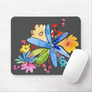 Doodle Flowers on Grått Mouse Pad Musmatta