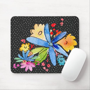 Doodle Flowers on Polka Dot Mouse Pad Musmatta