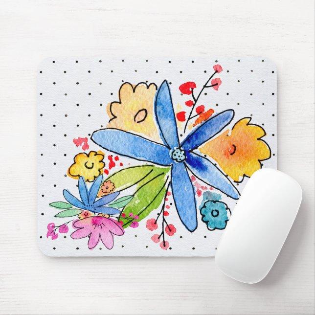 Doodle Flowers on Polka Dot Mouse Pad Musmatta (Med mus)