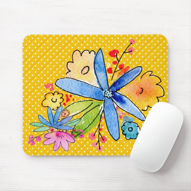 Doodle Flowers on Polka Dot Mouse Pad Musmatta (Med mus)