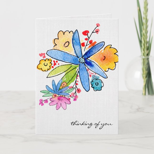 Doodle Flowers tänker på dig Kort (Framsida)
