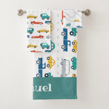 Doodle Fordon Kids Personlig Namn Towel Set