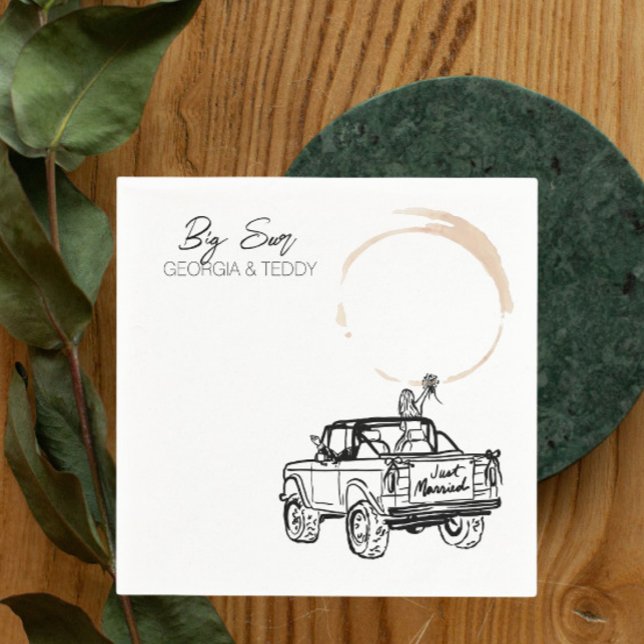 Doodle Getaway Car bröllop cocktail napkin Pappersservett (Skapare uppladdad)