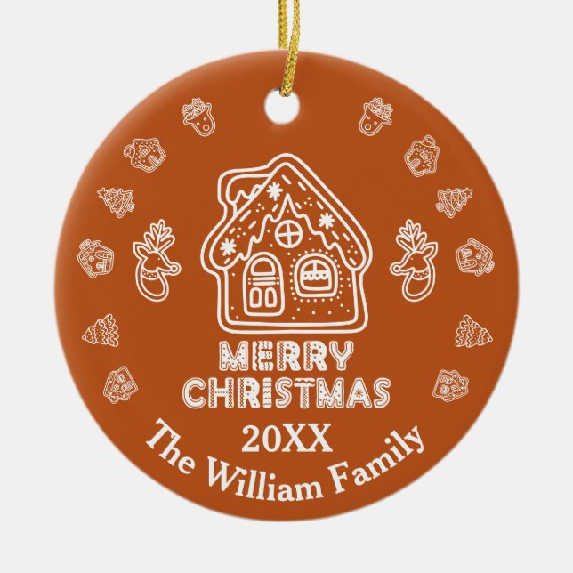 Doodle Gingertea House|Family Namn Julgransprydnad Keramik (Framsidan)