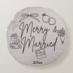Doodle glad och gift rund kudde