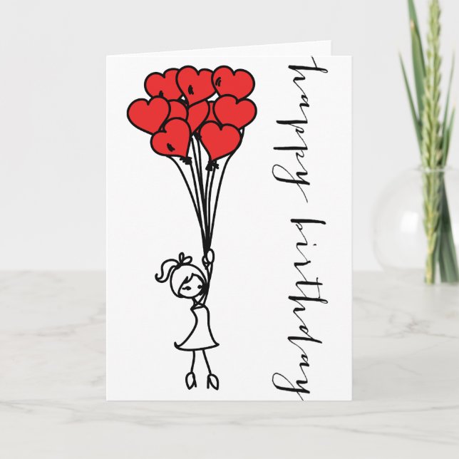 Doodle Grattis på födelsedagen Card för flickor oc Kort (Framsida)