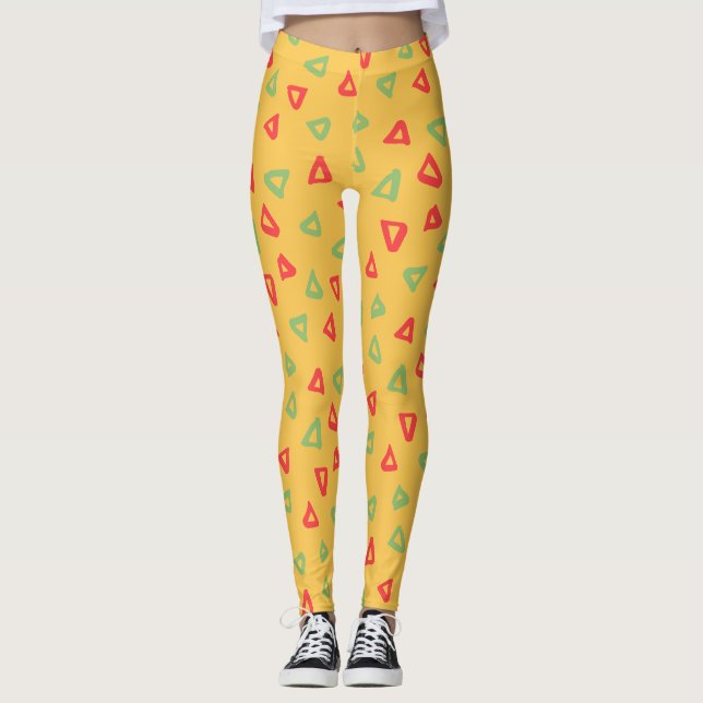 Doodle Gult Red Minimal Mönster Leggings (Framsida)