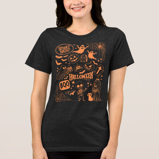 Doodle Halloween Vibes - Spooky Night T Shirt (Framsida)
