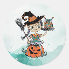 Doodle Halloween Witch & Uggla Runt Klistermärke