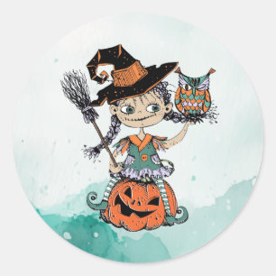 Doodle Halloween Witch & Uggla Runt Klistermärke