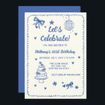 Doodle Hand drawn Blue Bow Disco Ball Birthday Inbjudningar<br><div class="desc">Doodle Hand drawn Blue Bow Disco Ball Any Age Birthday Invitation</div>