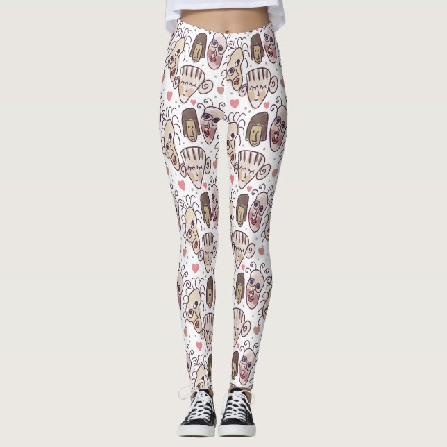 doodle hand drawn faces leggings (Framsida)
